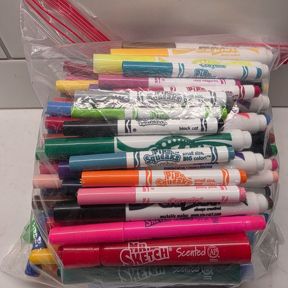 Lot 100+ Various Markers ~ Crayola Super Tip & Pip Squeaks / Mr Sketch / CraZart